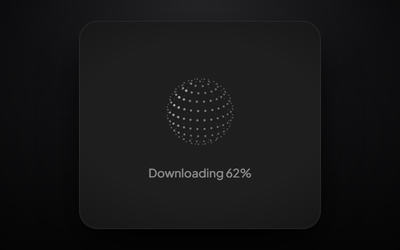 The Rithere Setup card: a dotted orb over the words Downloading 62%